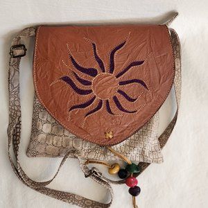 Eldorado Leather Crossbody Bag Made in Equador Sun Pattern